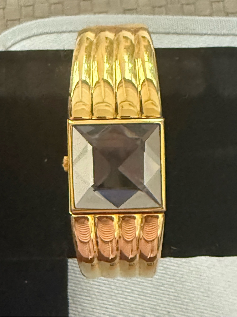 Gold-Tone Women's Bracelet hidden Watch with Faceted Smoky Crystal
